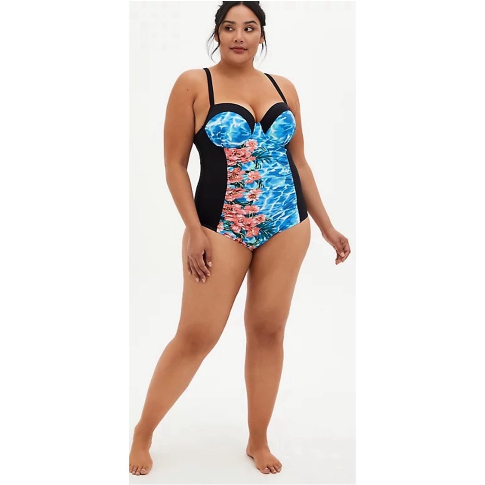 Torrid Underwire Slim Fix Blue Water Floral One-Piece Swimsuit NWT SZ 2 DD/F - Picture 2 of 16